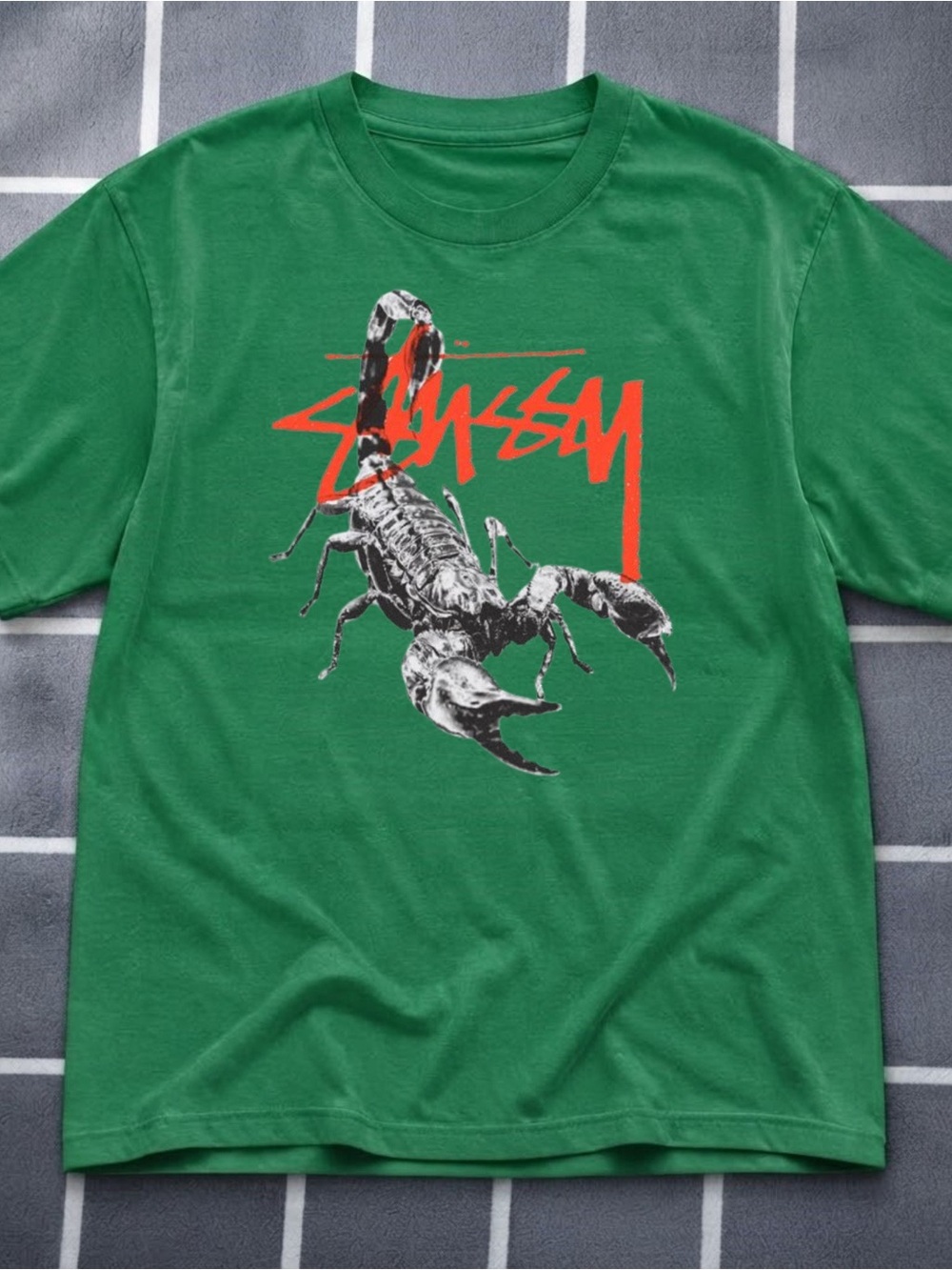 Gildan Stussy Green Scorpion Graphic Tee